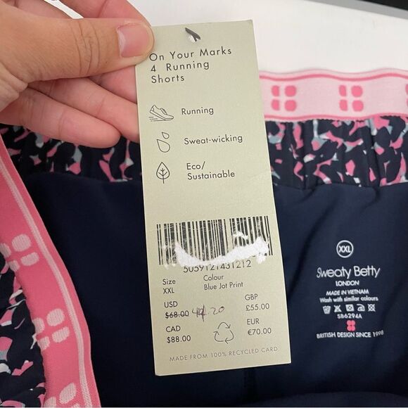 Sweaty Betty Women’s On Your Marks 4" Running Shorts,blue jot print lined sz 2XL - Picture 9 of 12